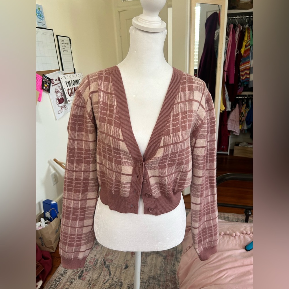 Pink and white button up cardigan #cardigan